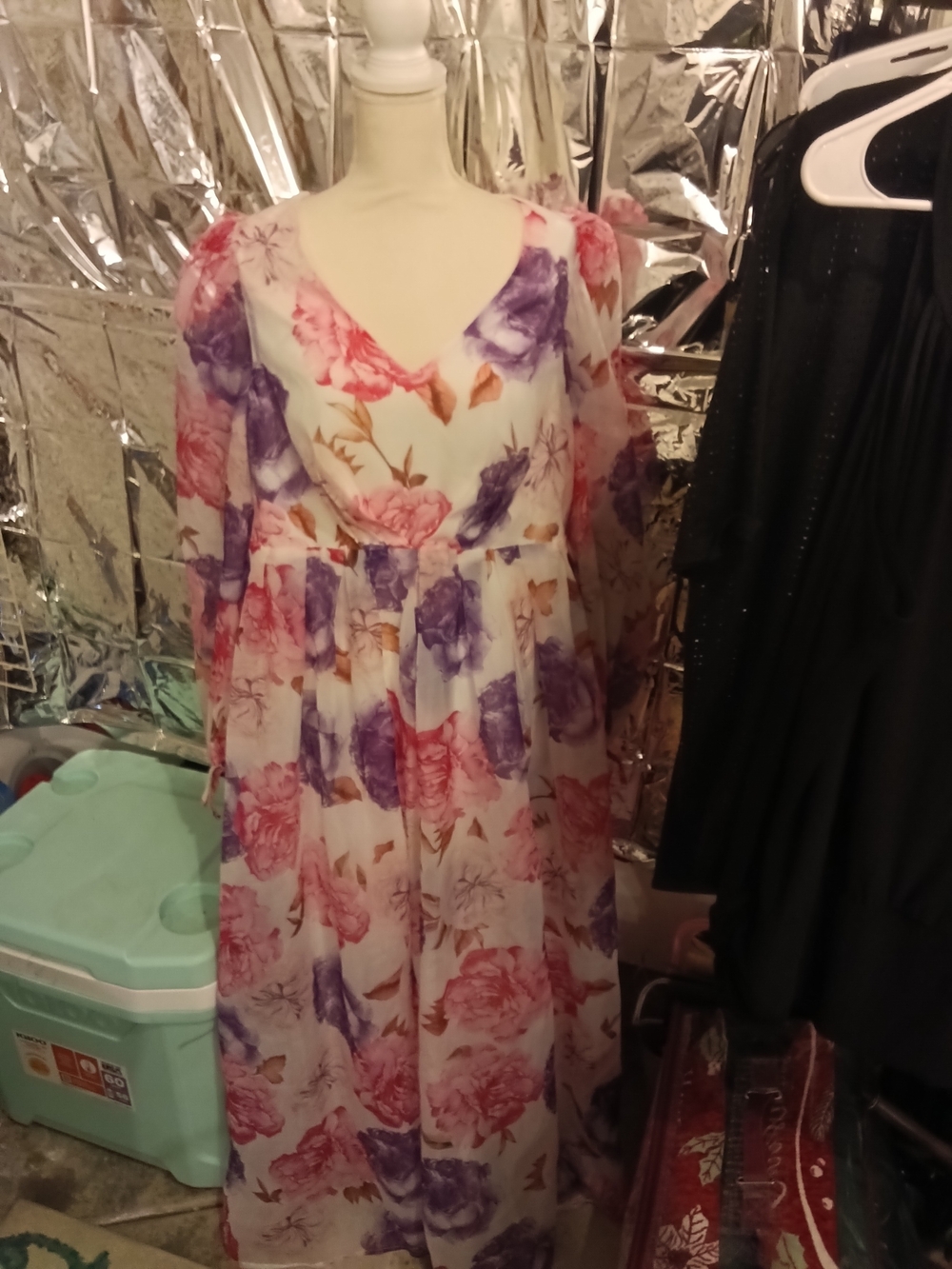 SHEIN Pink & Purple Floral V-Neck Maxi Dress